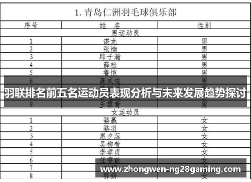 羽联排名前五名运动员表现分析与未来发展趋势探讨