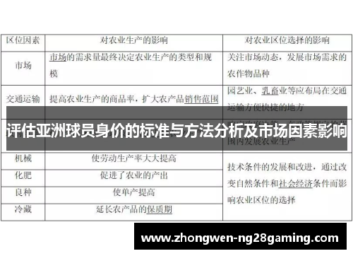 评估亚洲球员身价的标准与方法分析及市场因素影响