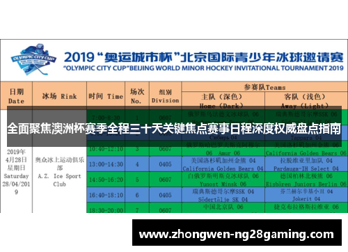 全面聚焦澳洲杯赛季全程三十天关键焦点赛事日程深度权威盘点指南