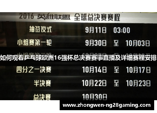 如何观看乒乓球欧洲16强杯总决赛赛事直播及详细赛程安排